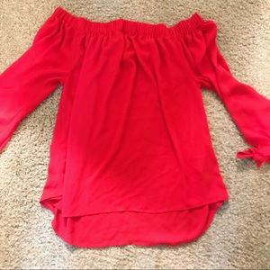 Off the shoulder red top